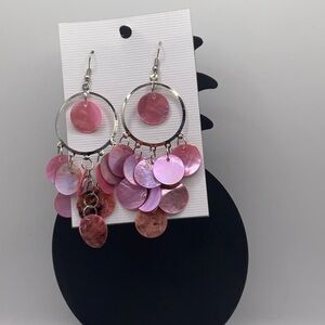 Pink Chandelier Hoop Earrings Iridescent Discs
